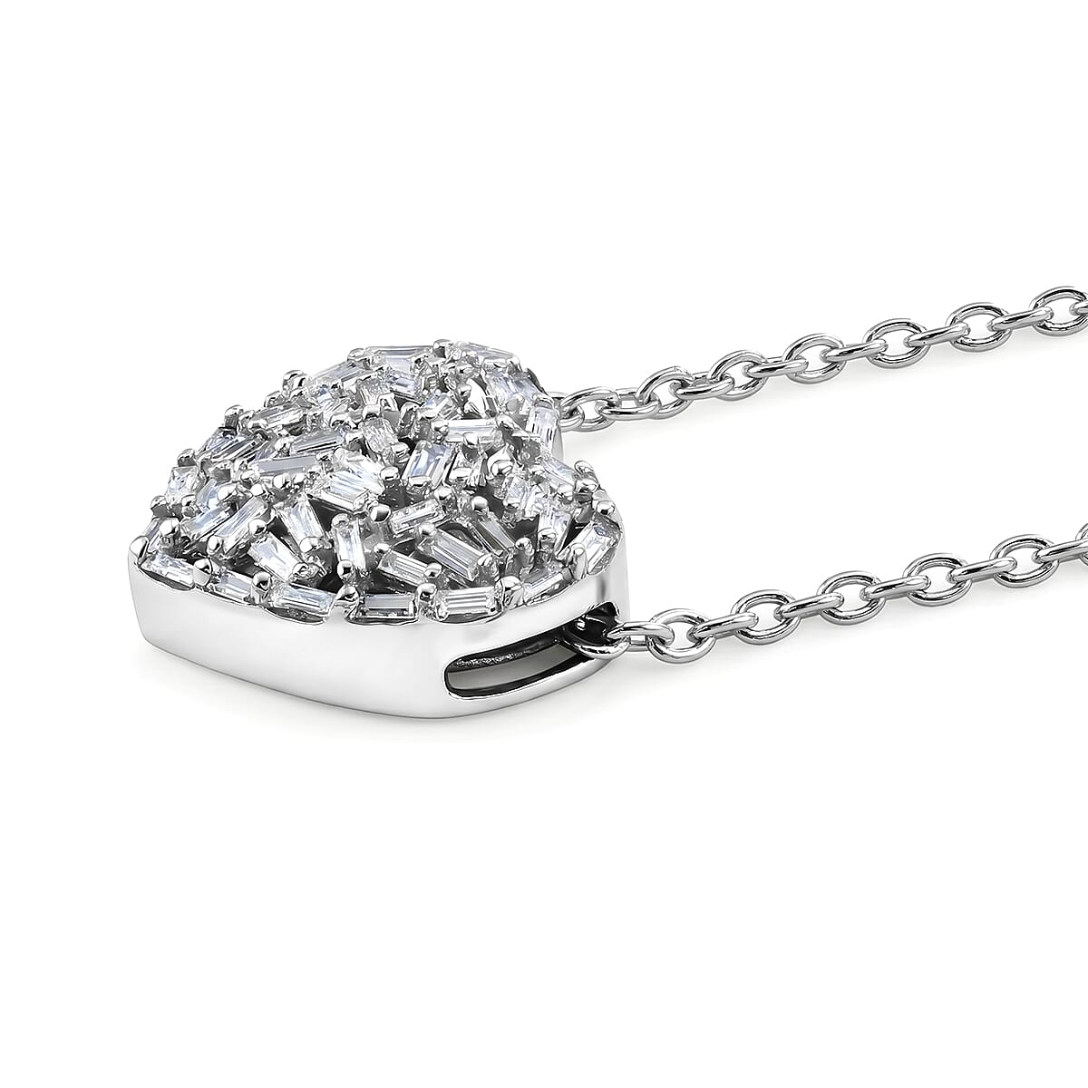 GP - Natural Diamond & Blue Sapphire Heart Pendant with Chain (Size - 20) in Rhodium Overlay Sterling Silver 0.40 Ct.
