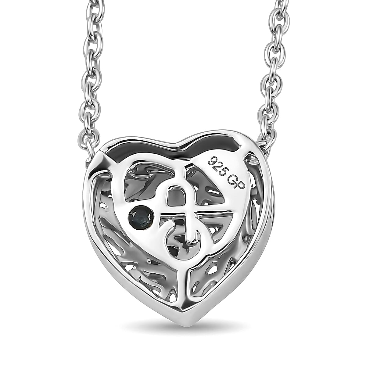 GP - Natural Diamond & Blue Sapphire Heart Pendant with Chain (Size - 20) in Rhodium Overlay Sterling Silver 0.40 Ct.