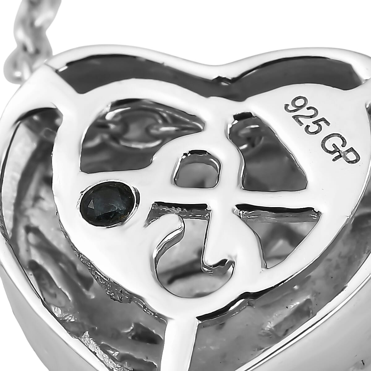 GP - Natural Diamond & Blue Sapphire Heart Pendant with Chain (Size - 20) in Rhodium Overlay Sterling Silver 0.40 Ct.