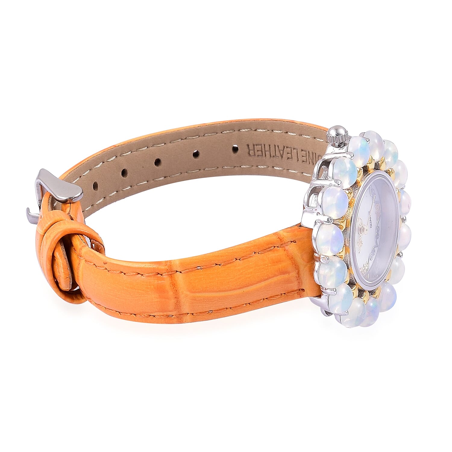 2 Piece Set - EON 1962 Swiss Movement Ethiopian Welo Opal MOP Dial 3 ATM Water Resistant Watch in Dual Tone and Stud Earrings (with Push Back) in Yellow Gold Overlay Sterling Silver 6.000 Ct.