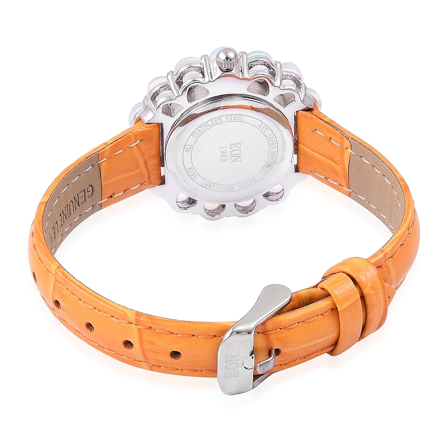 2 Piece Set - EON 1962 Swiss Movement Ethiopian Welo Opal MOP Dial 3 ATM Water Resistant Watch in Dual Tone and Stud Earrings (with Push Back) in Yellow Gold Overlay Sterling Silver 6.000 Ct.