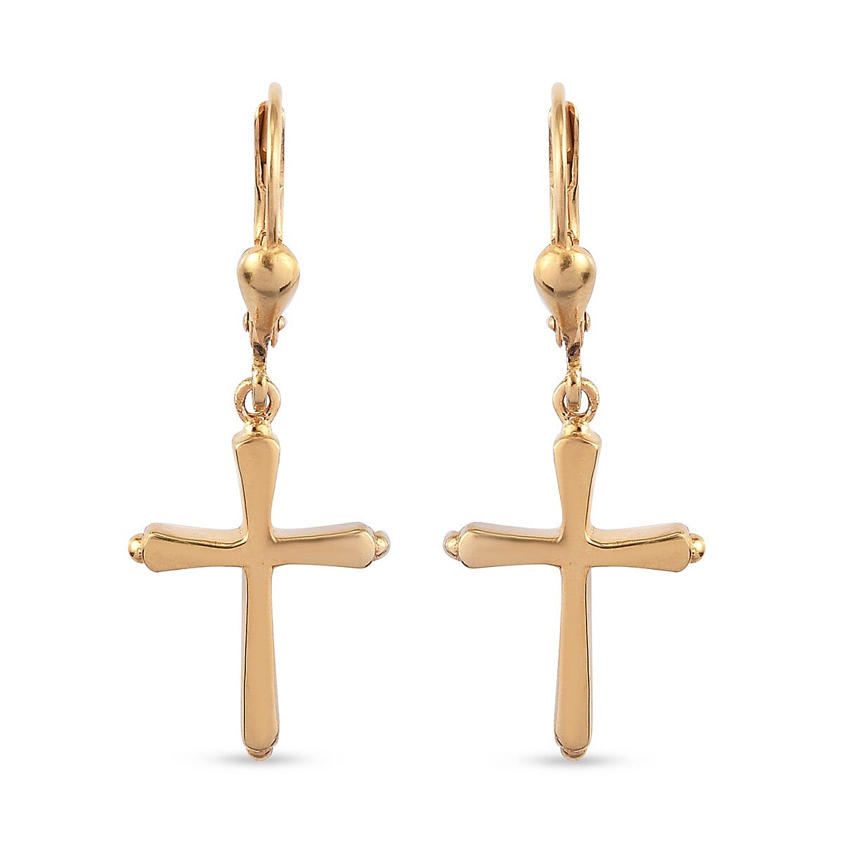 14K Gold Overlay Sterling Silver Lever Back Cross Earrings