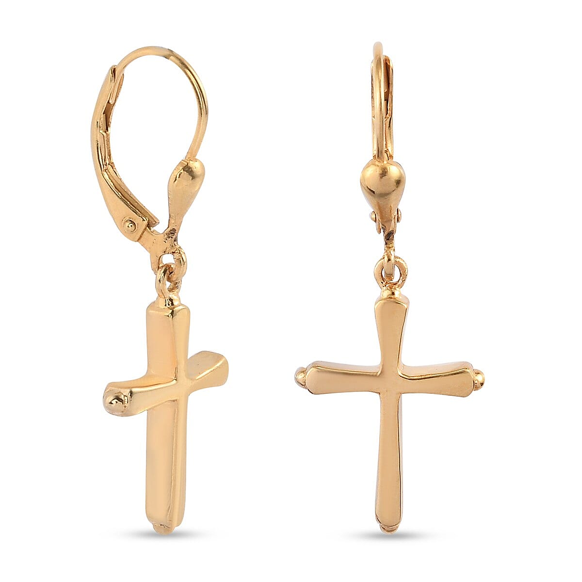 14K Gold Overlay Sterling Silver Lever Back Cross Earrings