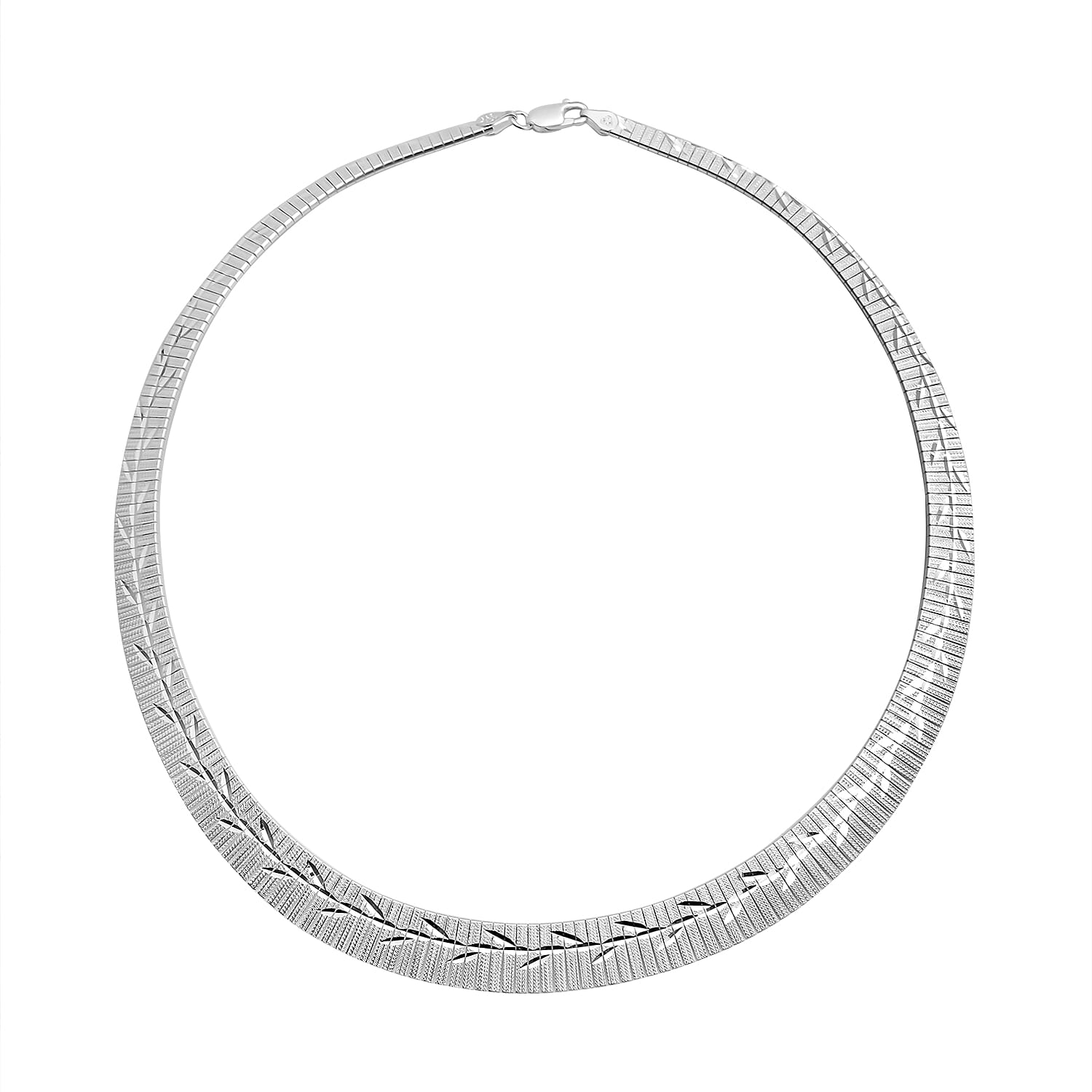 JCK Vegas Collection Rhodium Plated Sterling Silver Leaves Pattern Cleopatra Necklace (Size 17),With Lobster Clasp Silver wt 25.70 Gms.