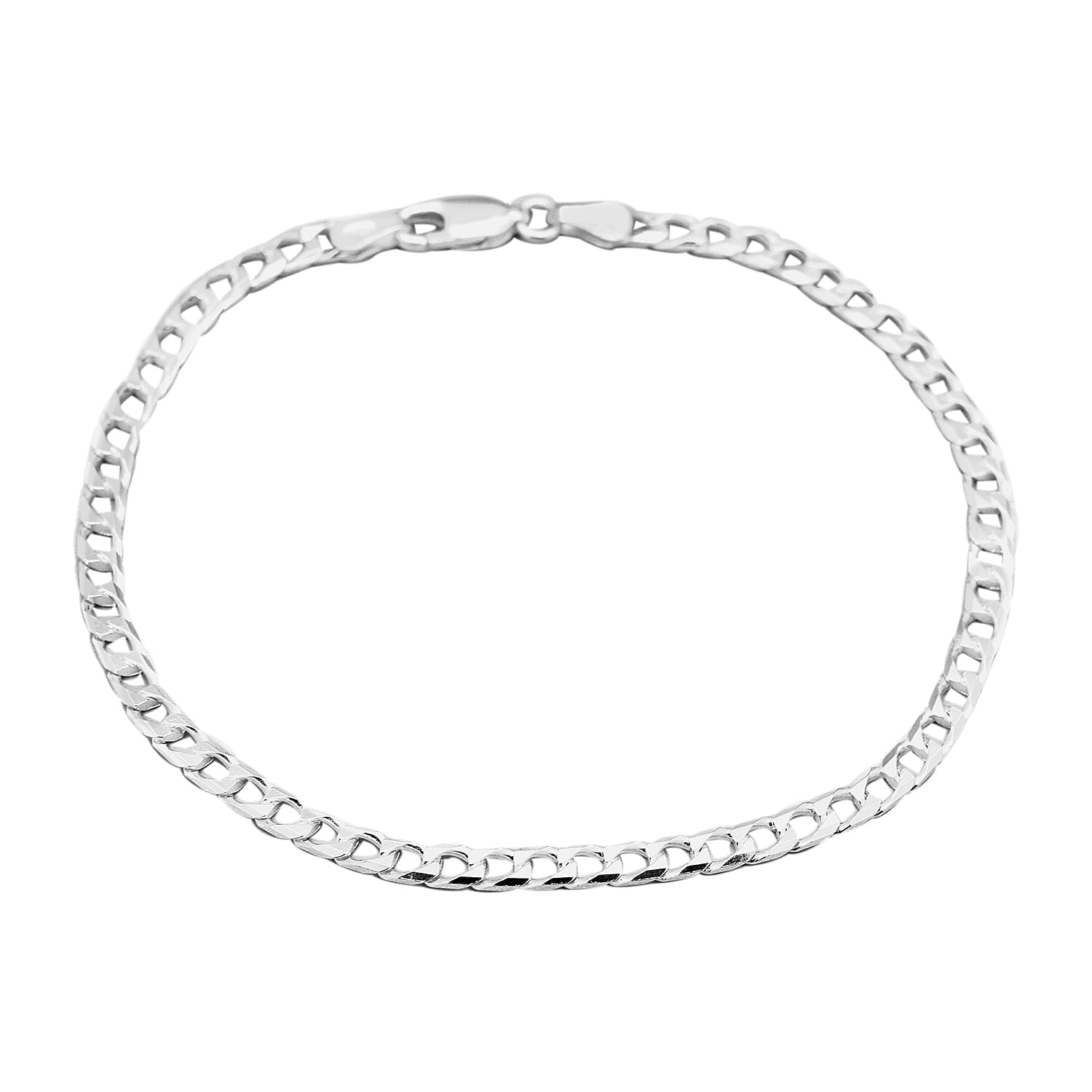 JCK Vegas Collection Rhodium Sterling Silver Diamond Cut Square Curb Bracelet (Size 7.5) with Lobster Clasp
