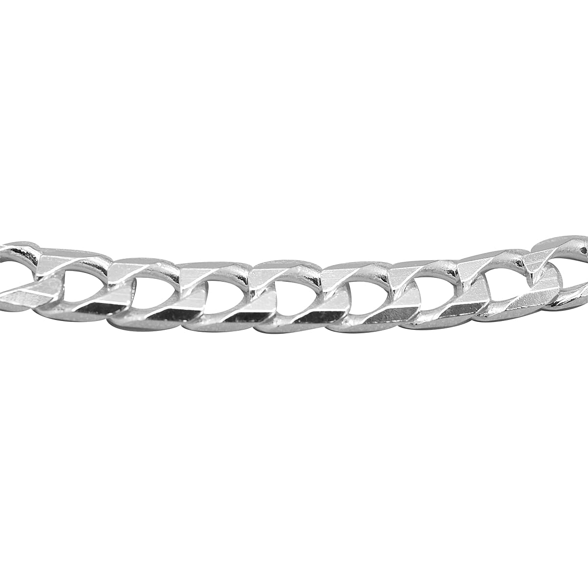 JCK Vegas Collection Rhodium Sterling Silver Diamond Cut Square Curb Bracelet (Size 7.5) with Lobster Clasp