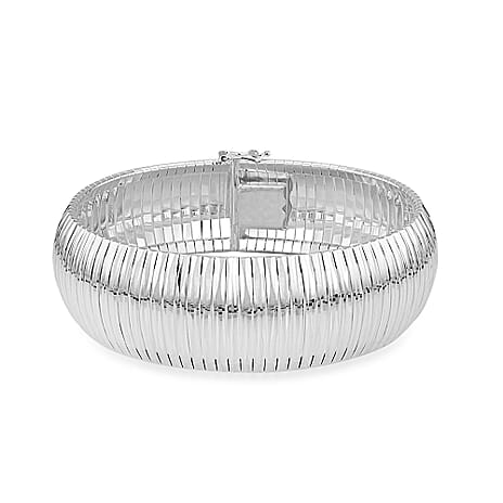 Close Out - Rhodium Overlay Sterling Silver Diamond Cut Cleopatra Bracelet (Size 7.5), Silver wt. 30.00 Gms.