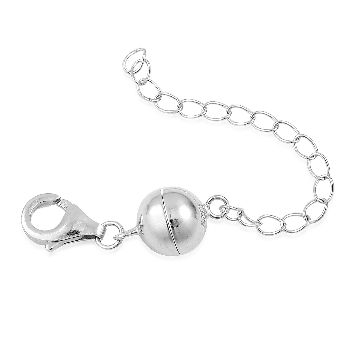 Magnetic Ball Clasp Extender in Rhodium Plated Sterling Silver 2 Inch