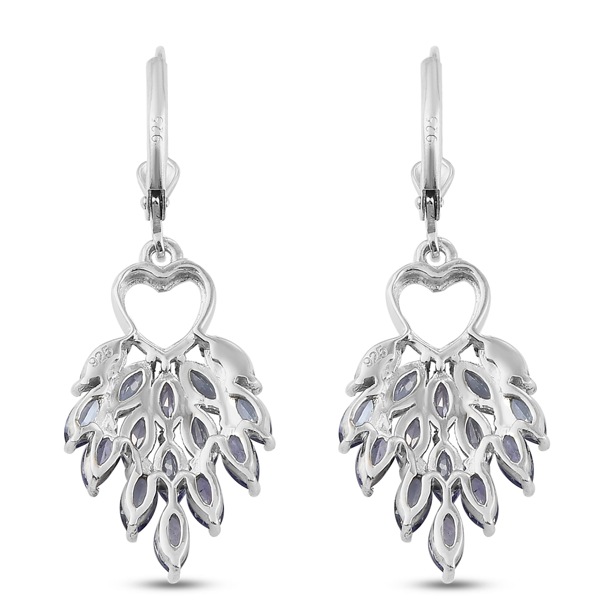 Tanzanite (Mrq) Heart Dangle Earrings in Platinum Overlay Sterling Silver 4.48 Ct.