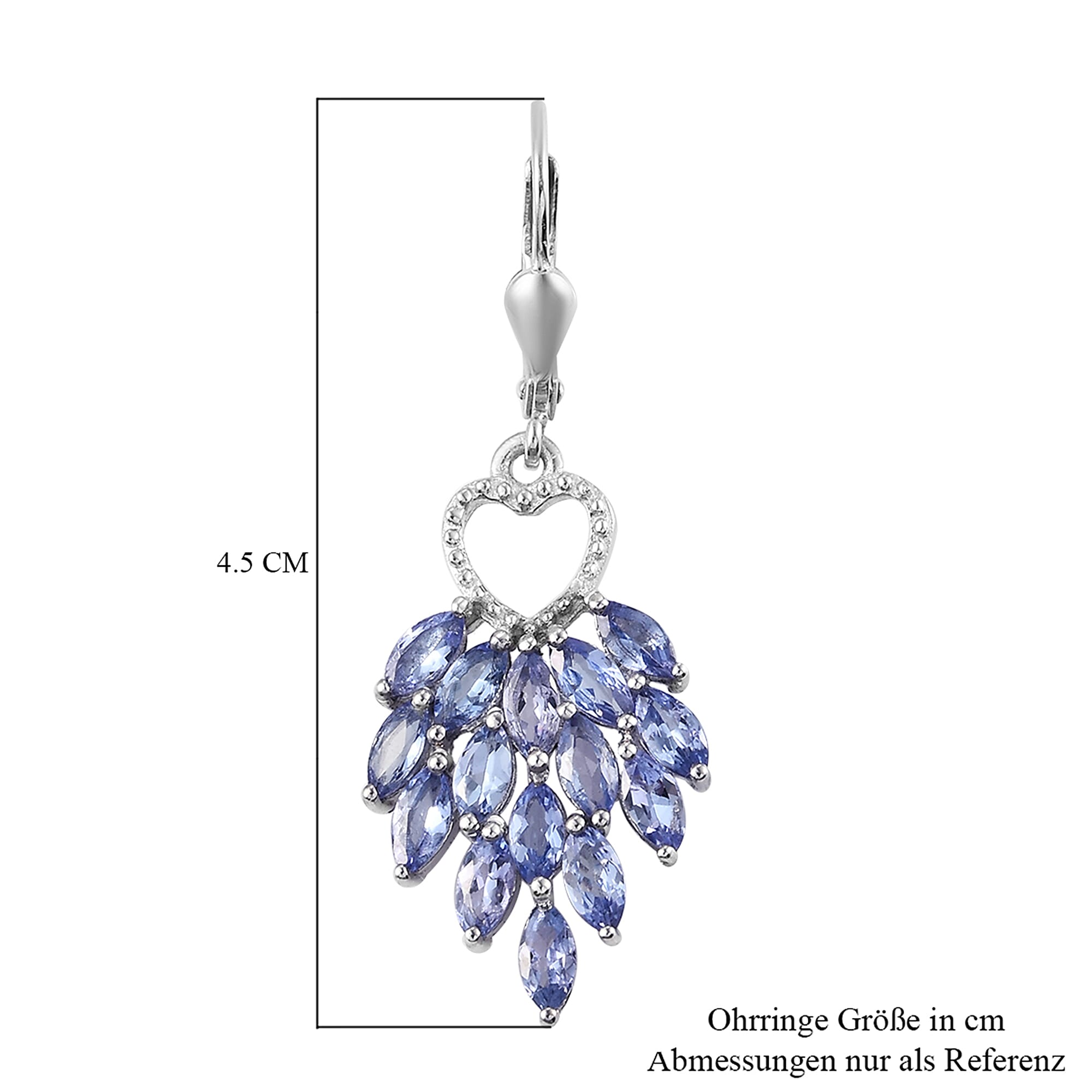 Tanzanite (Mrq) Heart Dangle Earrings in Platinum Overlay Sterling Silver 4.48 Ct.