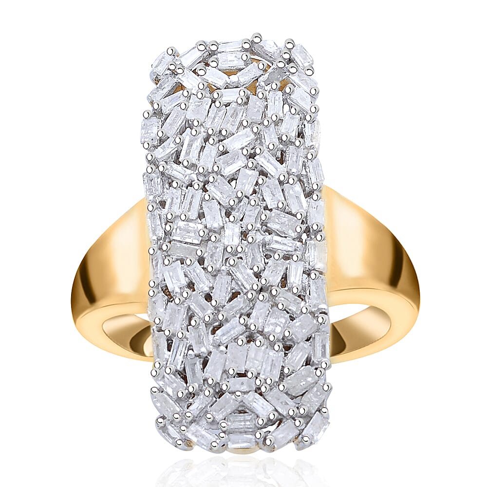 Designer Inspired - Firecracker Diamond (Bgt) Ring in 18K Yellow Gold Vermeil Plated Sterling Silver 1.00 Ct, Silver Wt 5.96 Gms.