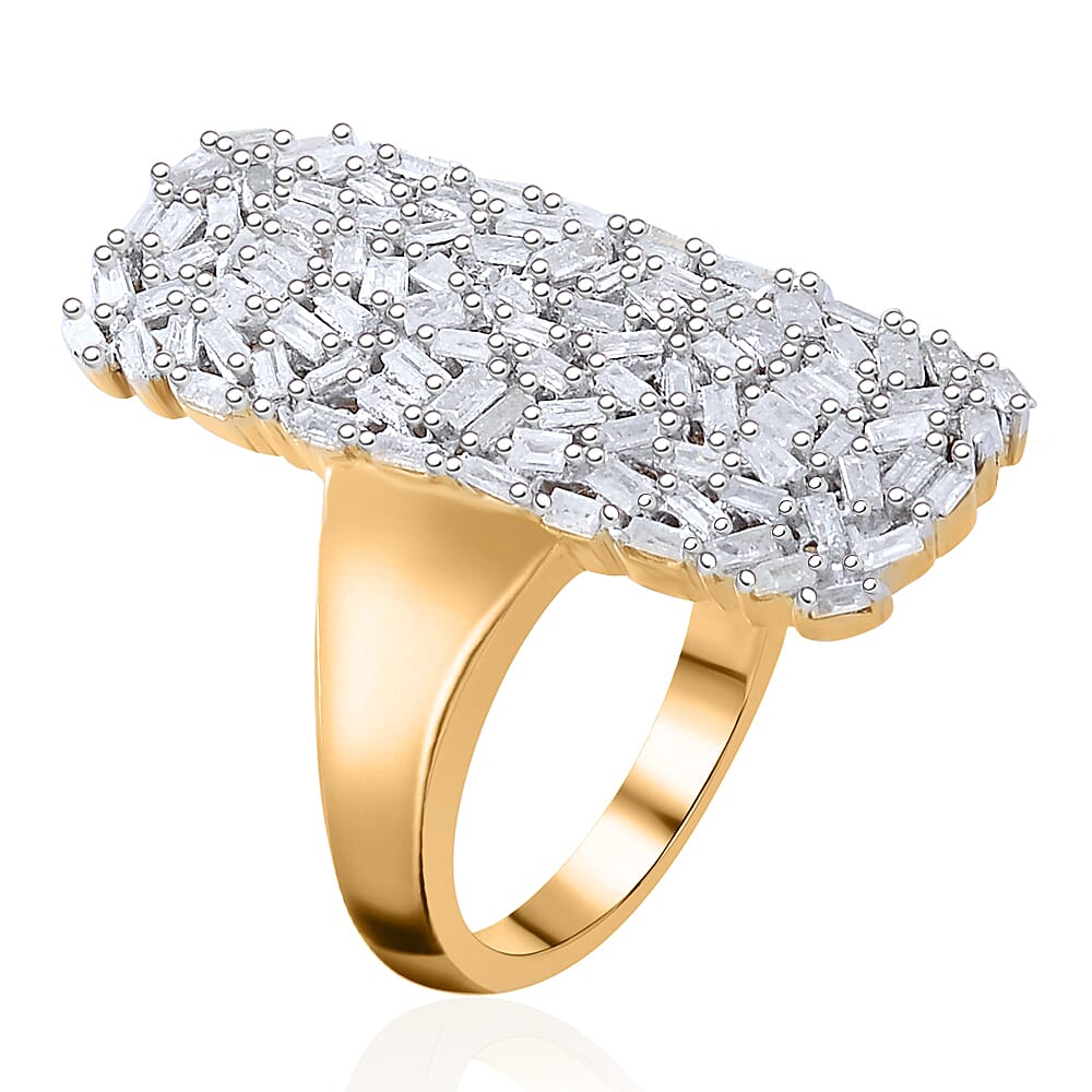 Designer Inspired - Firecracker Diamond (Bgt) Ring in 18K Yellow Gold Vermeil Plated Sterling Silver 1.00 Ct, Silver Wt 5.96 Gms.