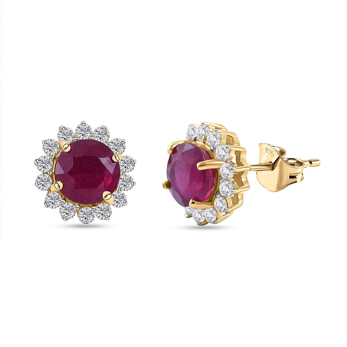 9K Yellow Gold AA  African Ruby & Natural Zircon Floral Earrings With Push Back 3.25 Ct.