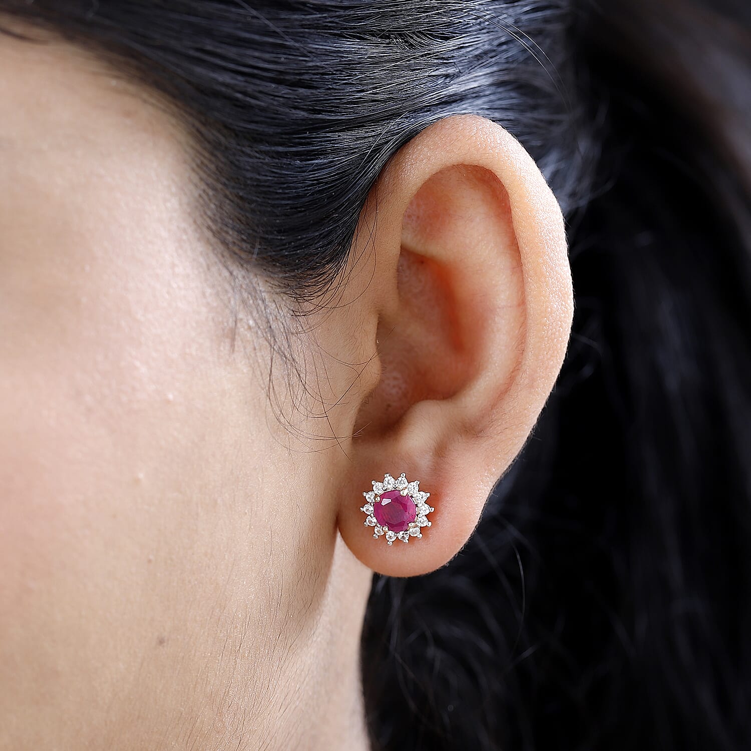 9K Yellow Gold AA  African Ruby & Natural Zircon Floral Earrings With Push Back 3.25 Ct.