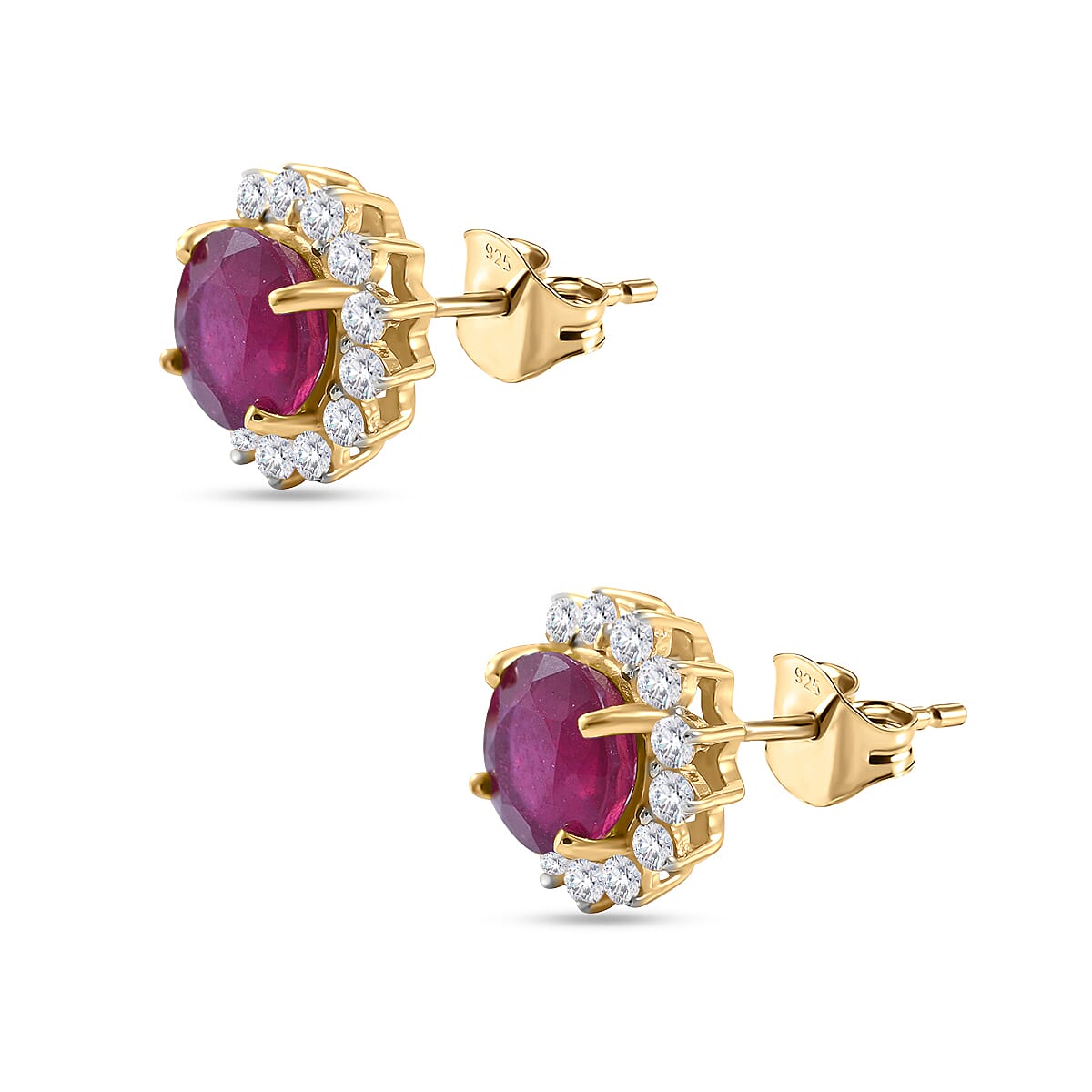 9K Yellow Gold AA  African Ruby & Natural Zircon Floral Earrings With Push Back 3.25 Ct.