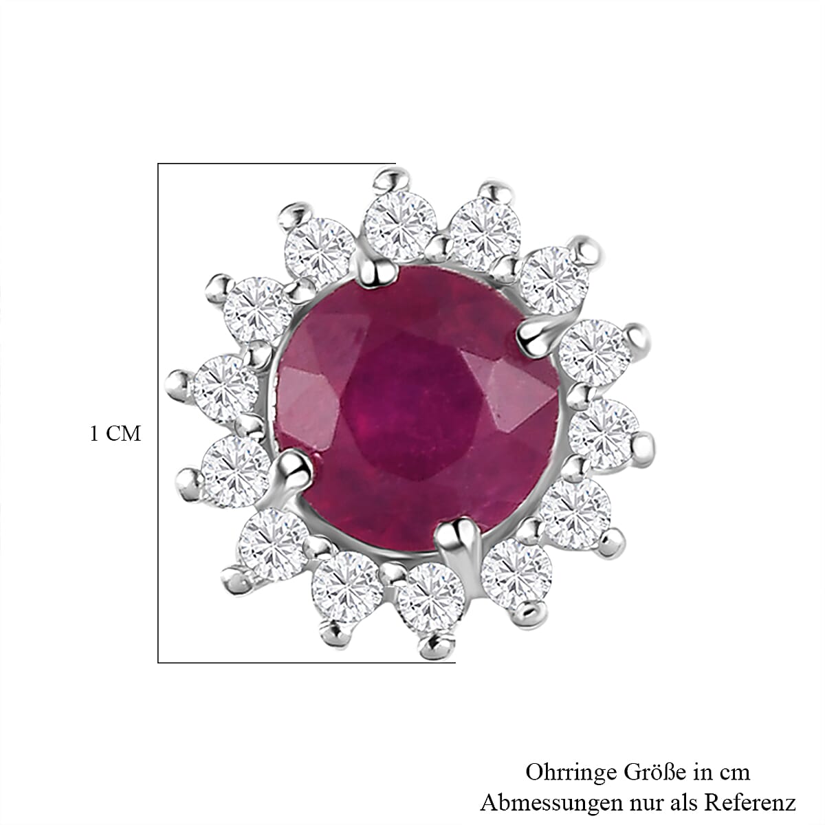 AA African Ruby and Cambodian Zircon Halo Stud Earring