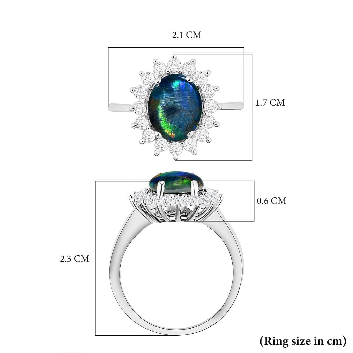Australian Boulder Opal and Natural Zircon Halo Ring in Sterling Silver 2.32 Ct.