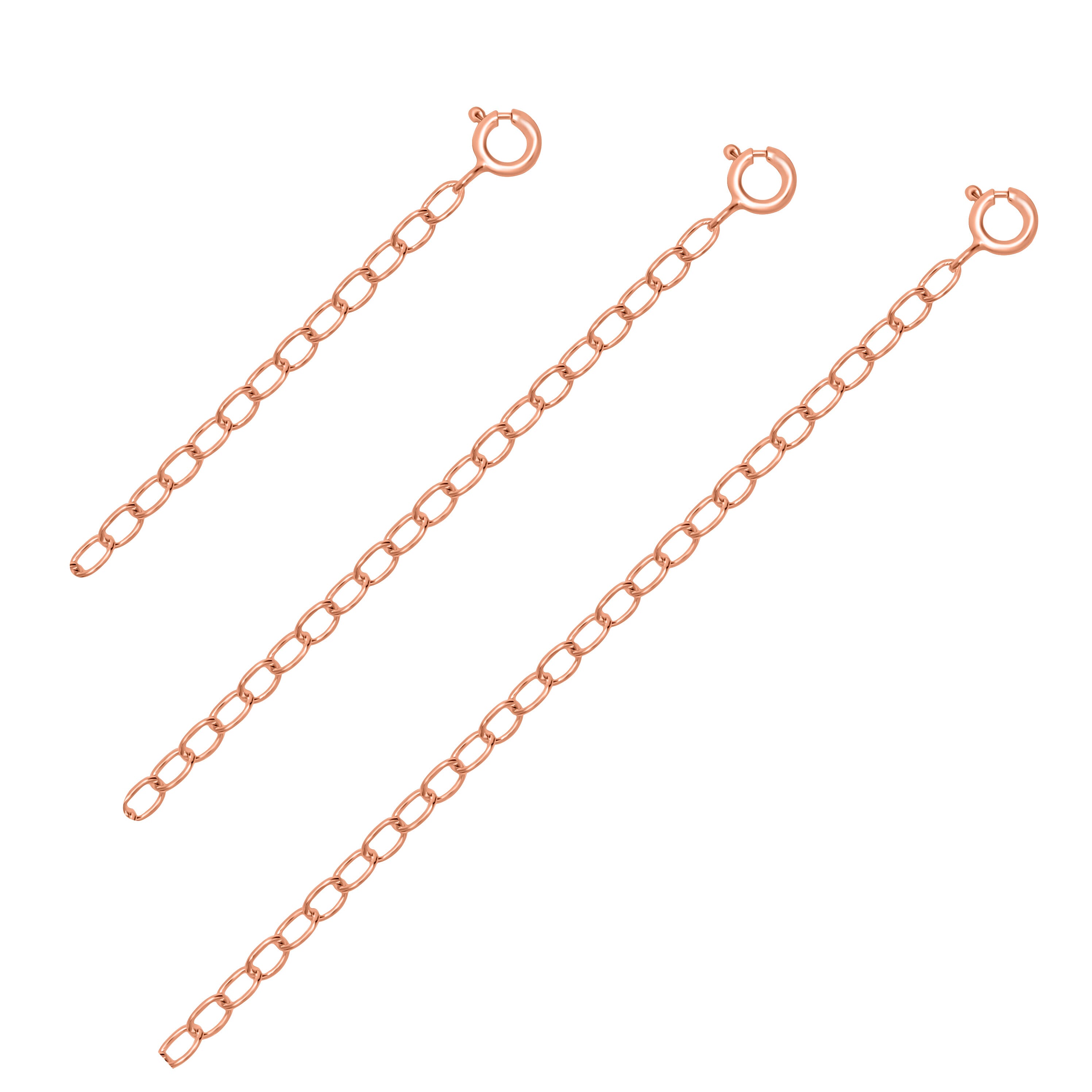3 Piece Set - Rose Gold Overlay Sterling Silver Chain Extenders (Size 2 Inch, 3 Inch and 4 Inch)
