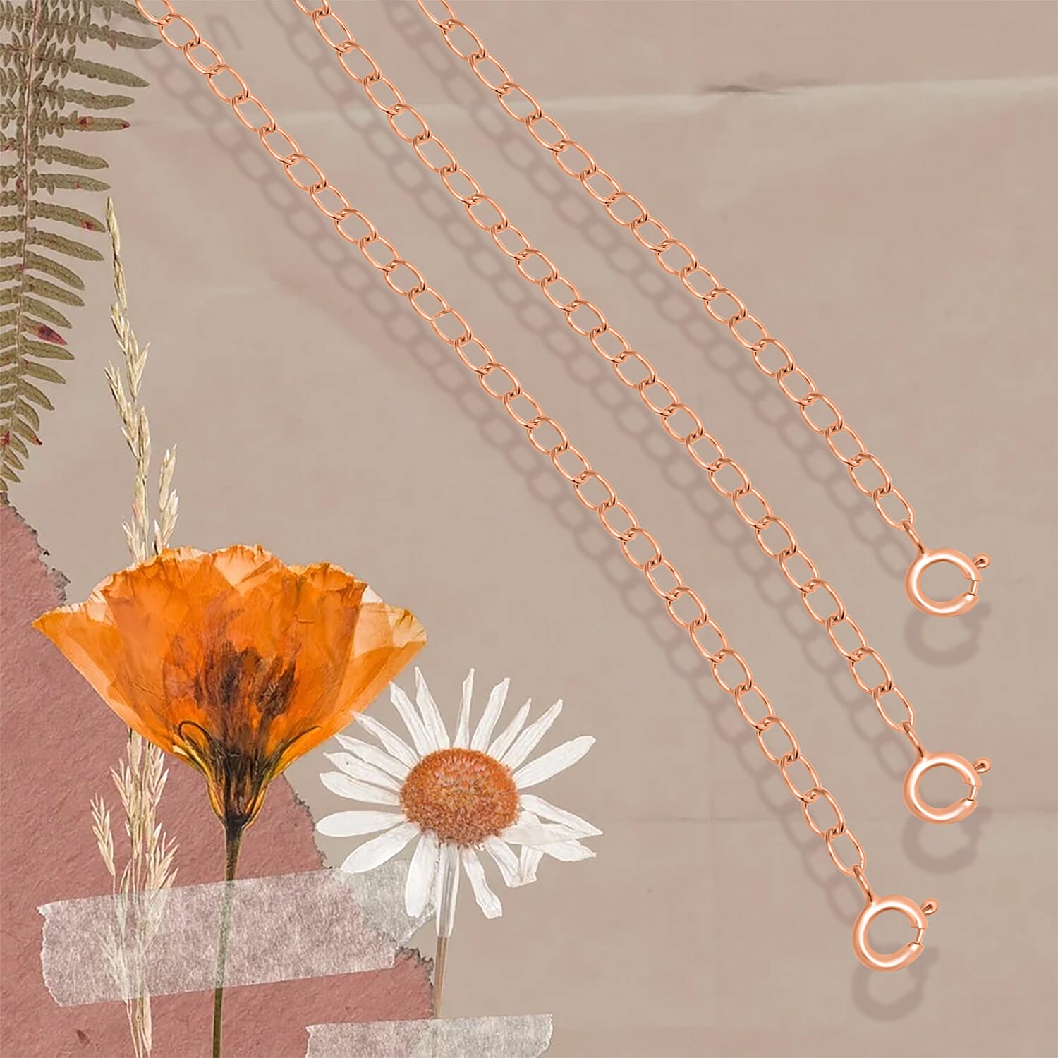 3 Piece Set - Rose Gold Overlay Sterling Silver Chain Extenders (Size 2 Inch, 3 Inch and 4 Inch)