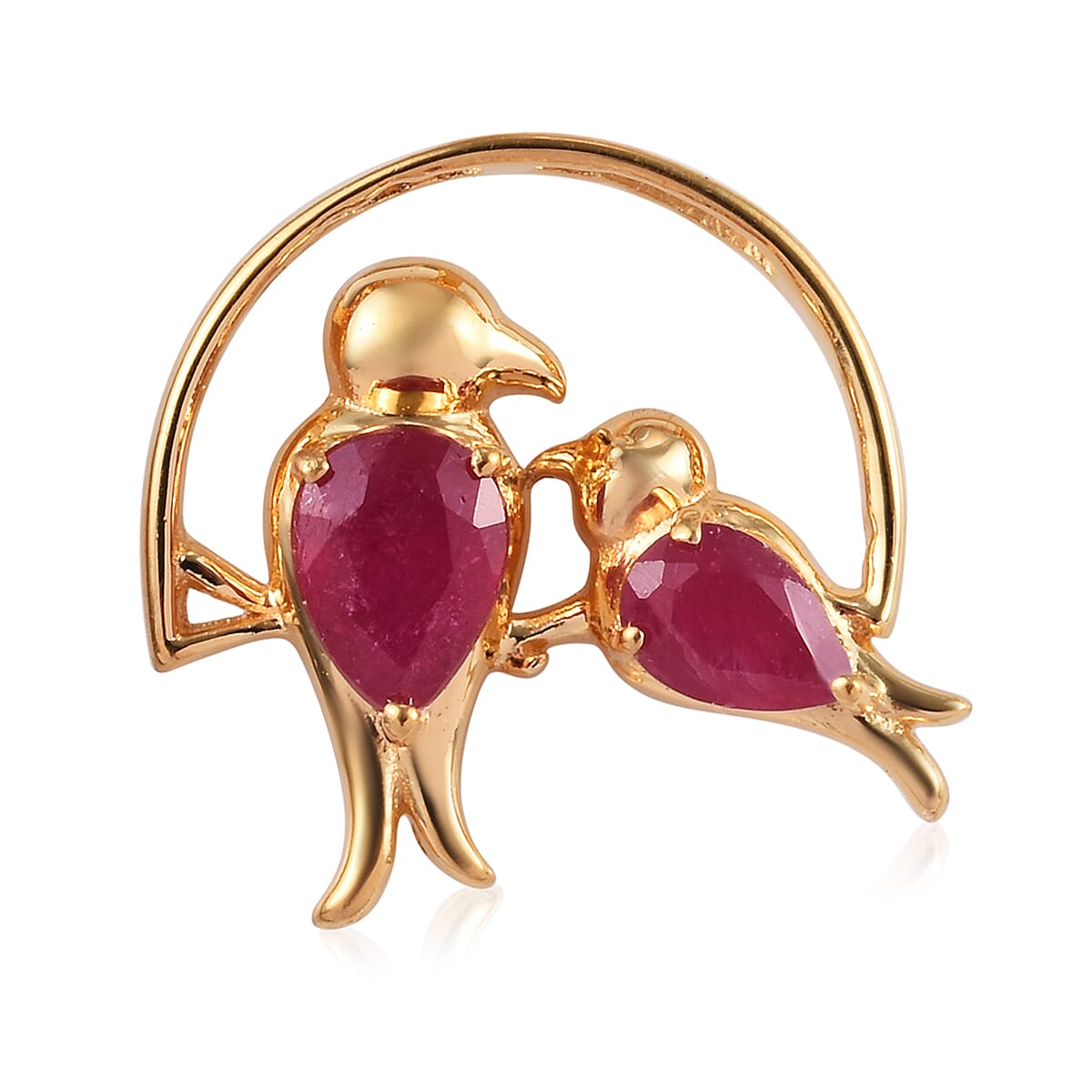 African Ruby (Pear) Mother Child Bird Pendant in 14K Gold Overlay Sterling Silver 1.25 Ct.
