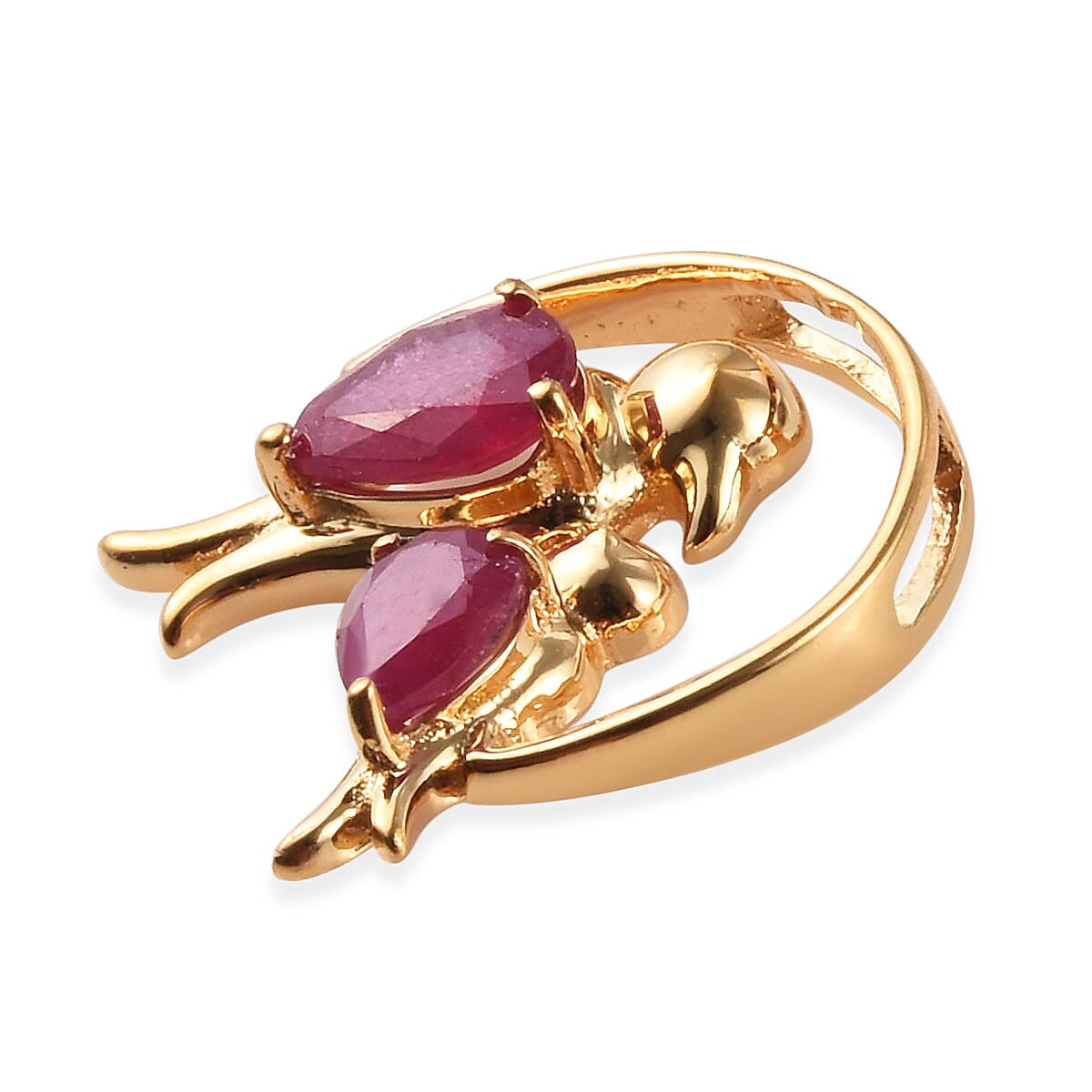 African Ruby (Pear) Mother Child Bird Pendant in 14K Gold Overlay Sterling Silver 1.25 Ct.