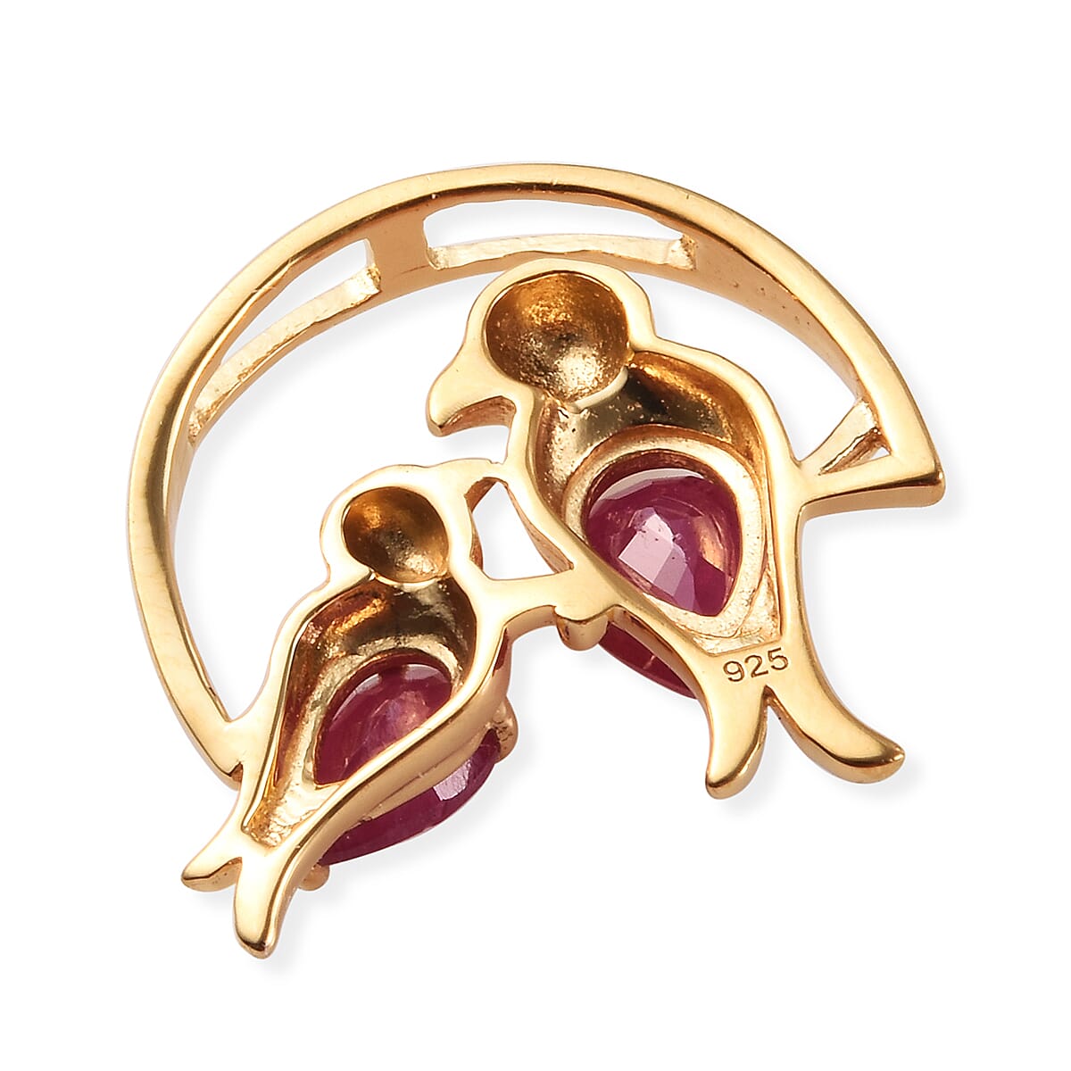 African Ruby (Pear) Mother Child Bird Pendant in 14K Gold Overlay Sterling Silver 1.25 Ct.