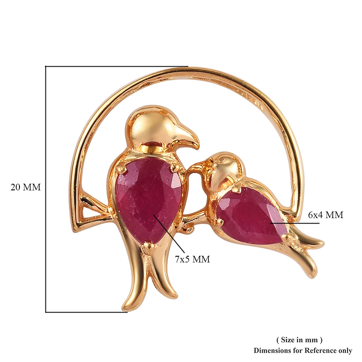 African Ruby (Pear) Mother Child Bird Pendant in 14K Gold Overlay Sterling Silver 1.25 Ct.