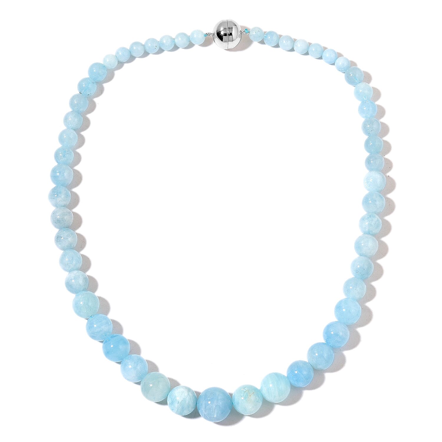 Very Rare Size Espirito Santo Aquamarine Graduated Beads Necklace (Size 20) with Magnetic Clasp in Rhodium Plated Sterling Silver 403.500 Ct.