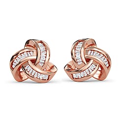 Diamond Knot Stud Earrings (with Push Back) in Rose Gold Overlay Sterling Silver 0.25 Ct.