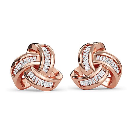 Diamond Knot Stud Earrings (with Push Back) in 18K Vermeil Rose Gold Plated Sterling Silver 0.25 Ct.