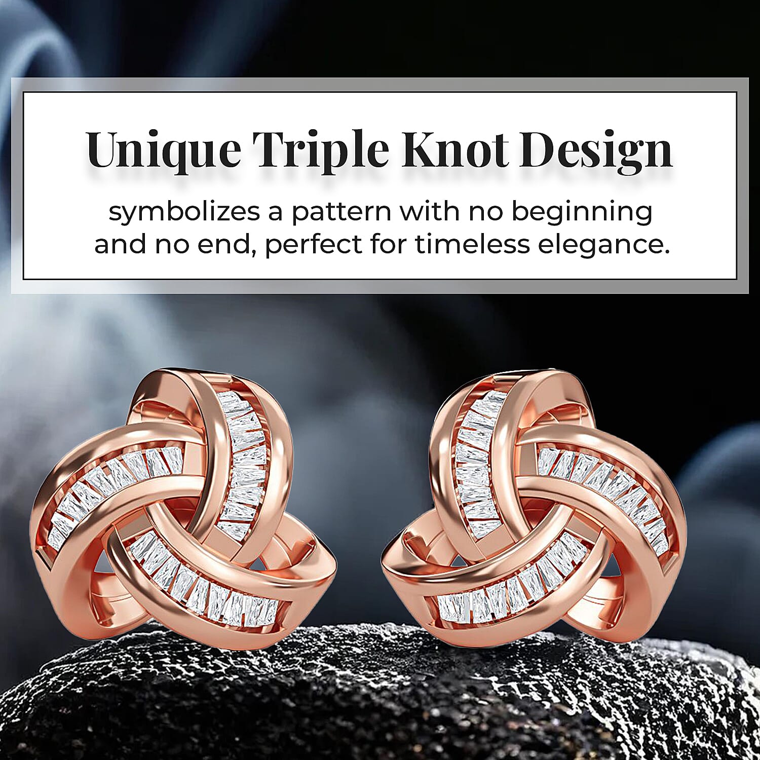Diamond Knot Stud Earrings (with Push Back) in 18K Vermeil Rose Gold Plated Sterling Silver 0.25 Ct.