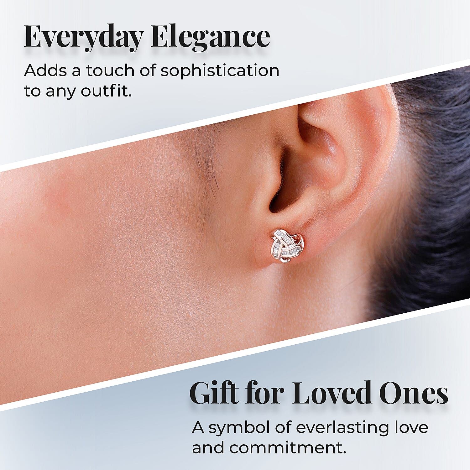 Diamond Knot Stud Earrings (with Push Back) in 18K Vermeil Rose Gold Plated Sterling Silver 0.25 Ct.