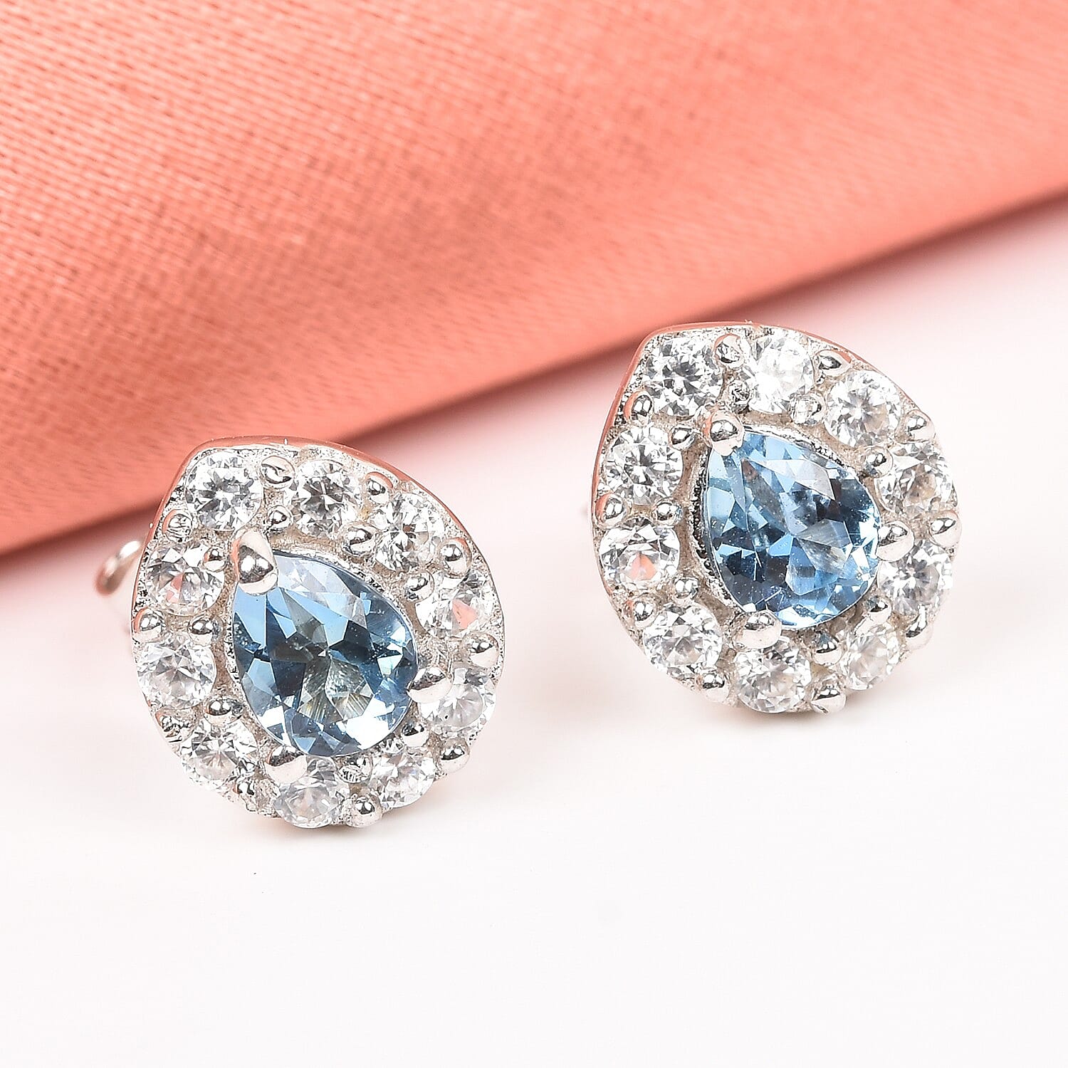 One time Deal - Santa Maria Aquamarine (Pear), Natural Cambodian Zircon Lever Back Earrings with Push Back in Platinum Overlay Sterling Silver 1.25 Ct.