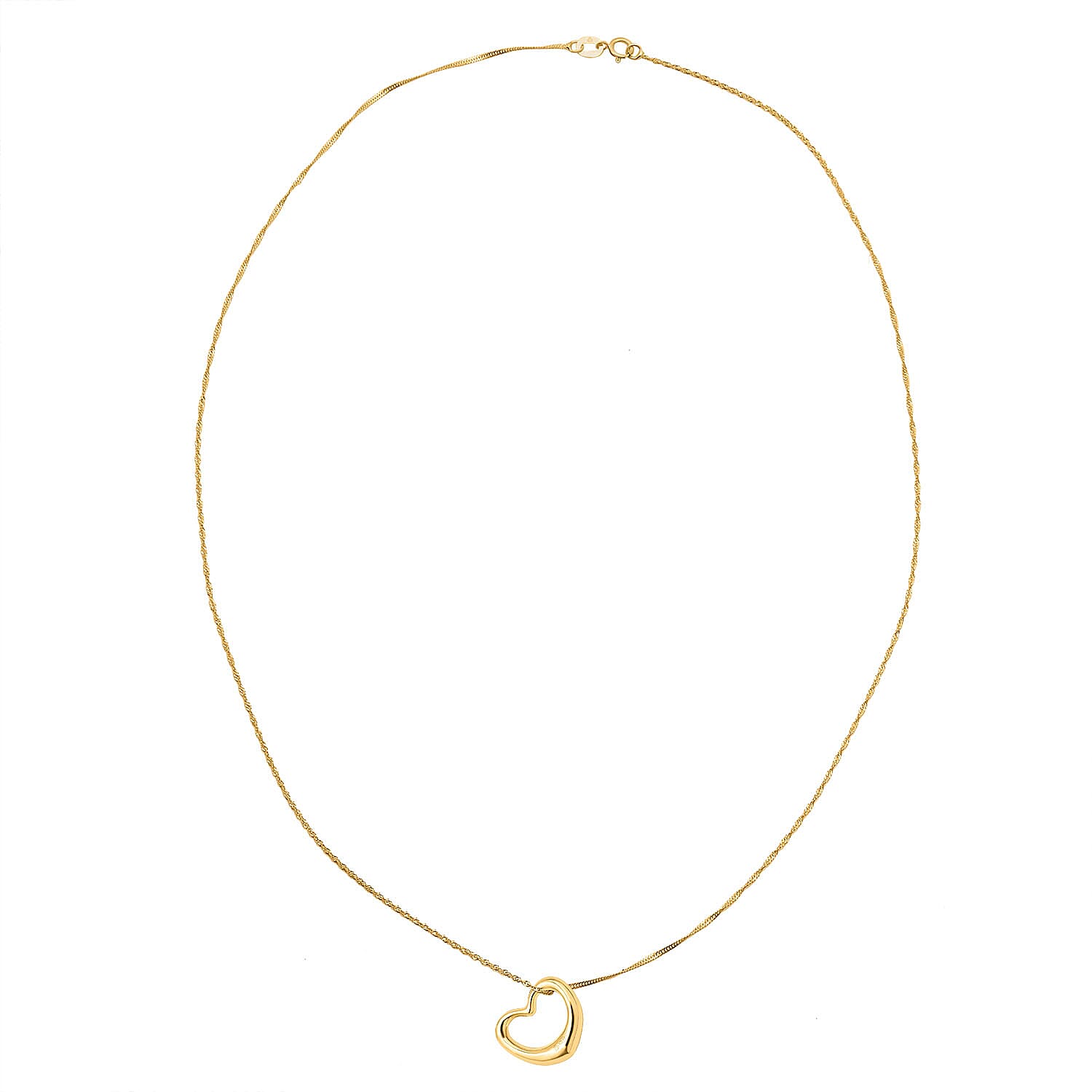 Vicenza Collection 9K Yellow Gold Float Heart Pendant with Chain (Size 18) with Spring Ring Clasp