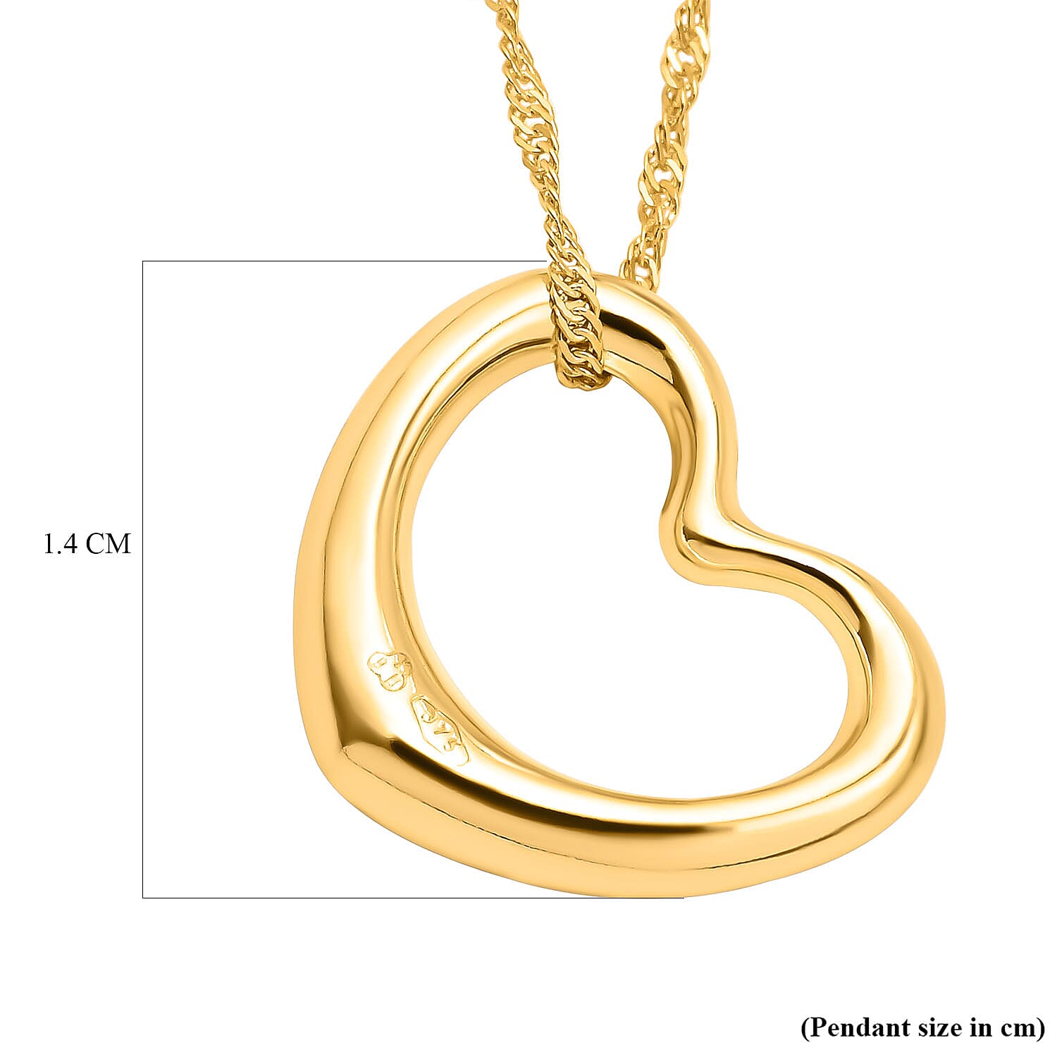 Vicenza Collection 9K Yellow Gold Float Heart Pendant with Chain (Size 18) with Spring Ring Clasp