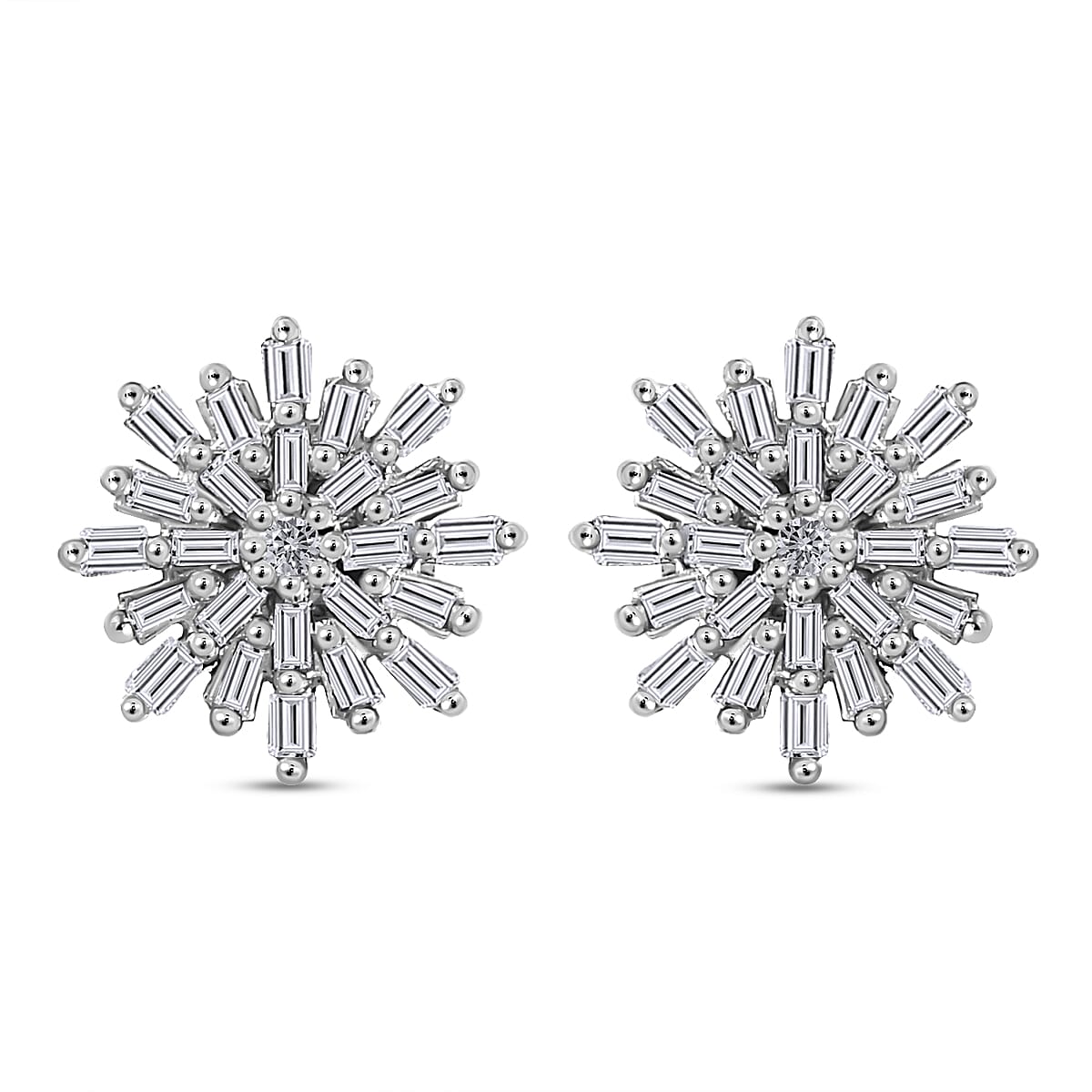 Diamond Snowflake Earrings (with Push Back) in Platinum Overlay Sterling Silver 0.33 Ct.