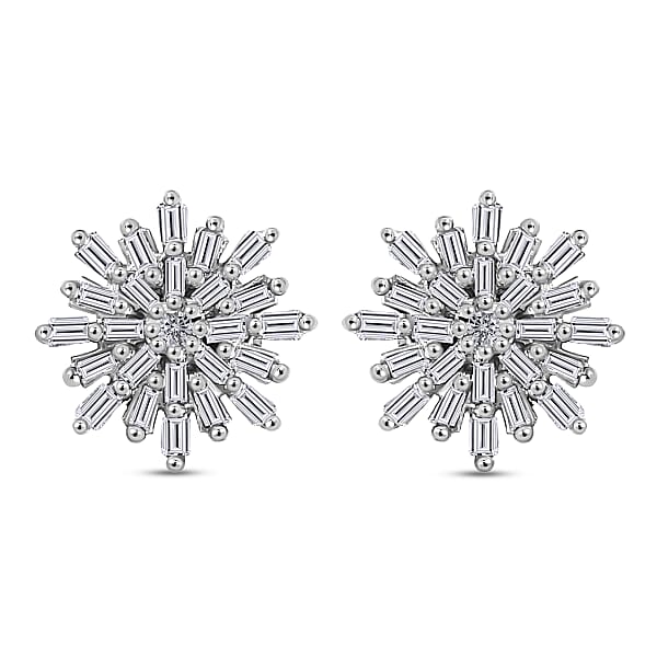 0.33 Ct Diamond Snowflake Stud Earrings in Platinum Plated Silver ...