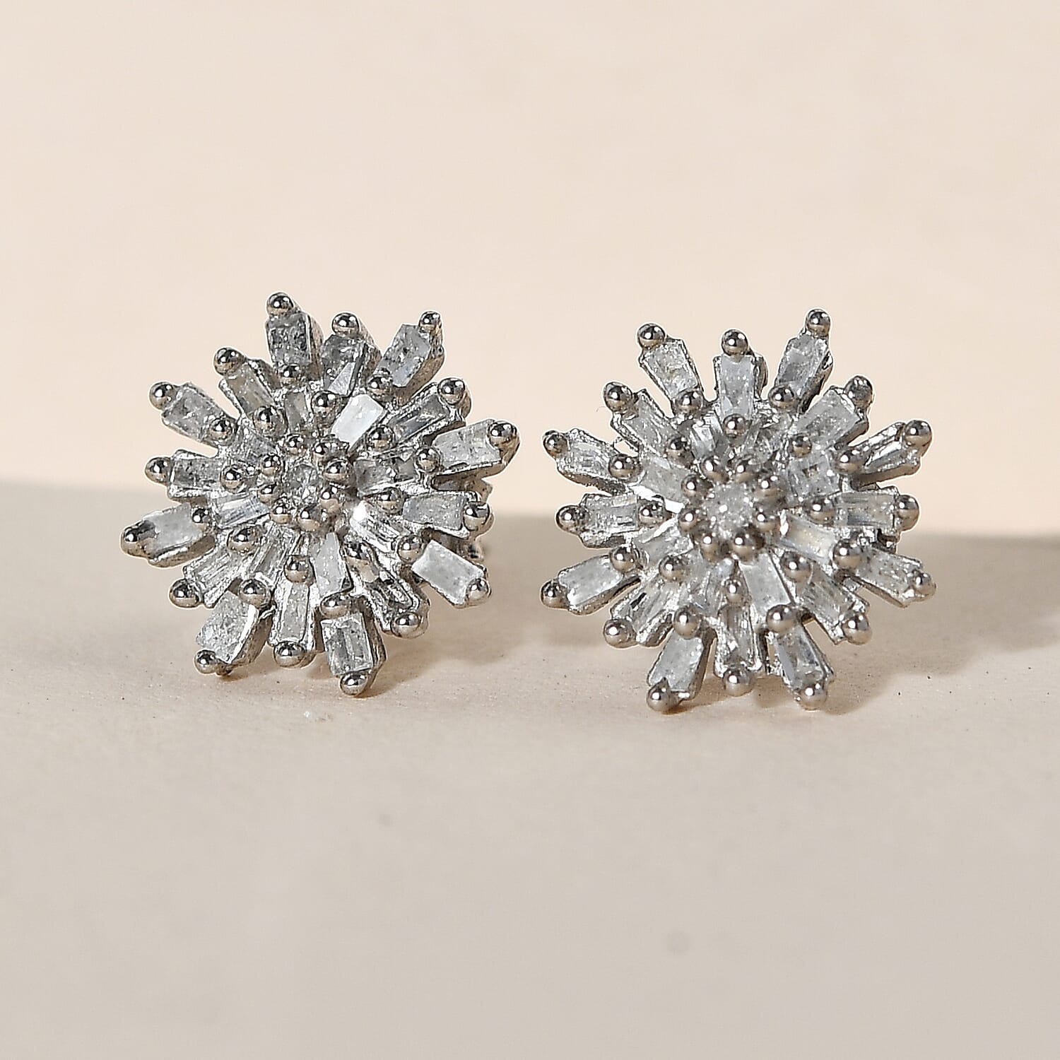 Diamond Snowflake Earrings (with Push Back) in Platinum Overlay Sterling Silver 0.33 Ct.