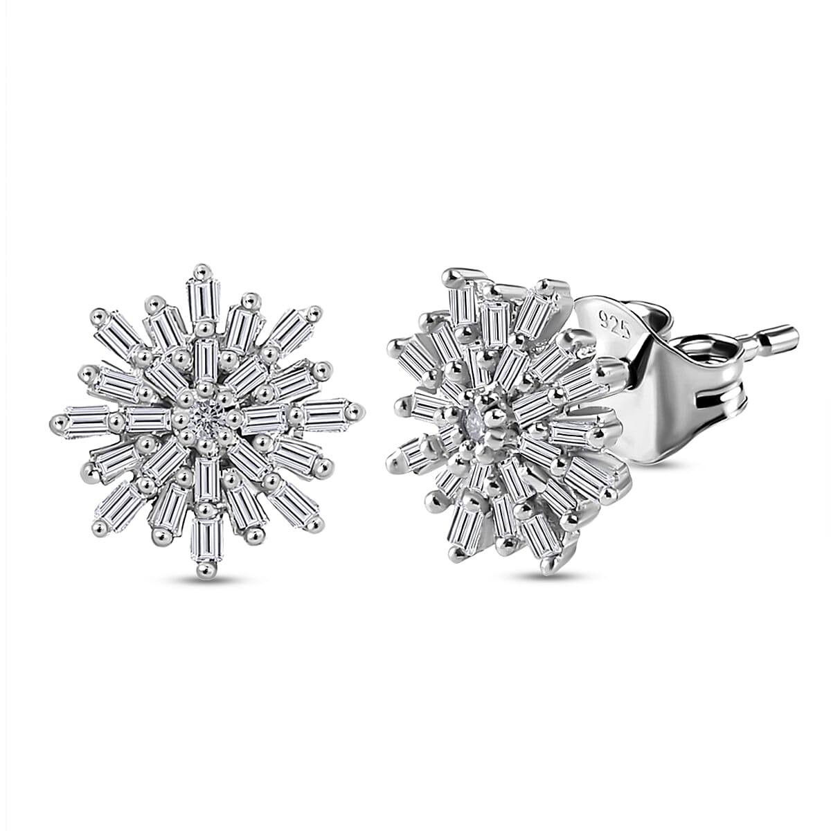 Diamond Snowflake Earrings (with Push Back) in Platinum Overlay Sterling Silver 0.33 Ct.