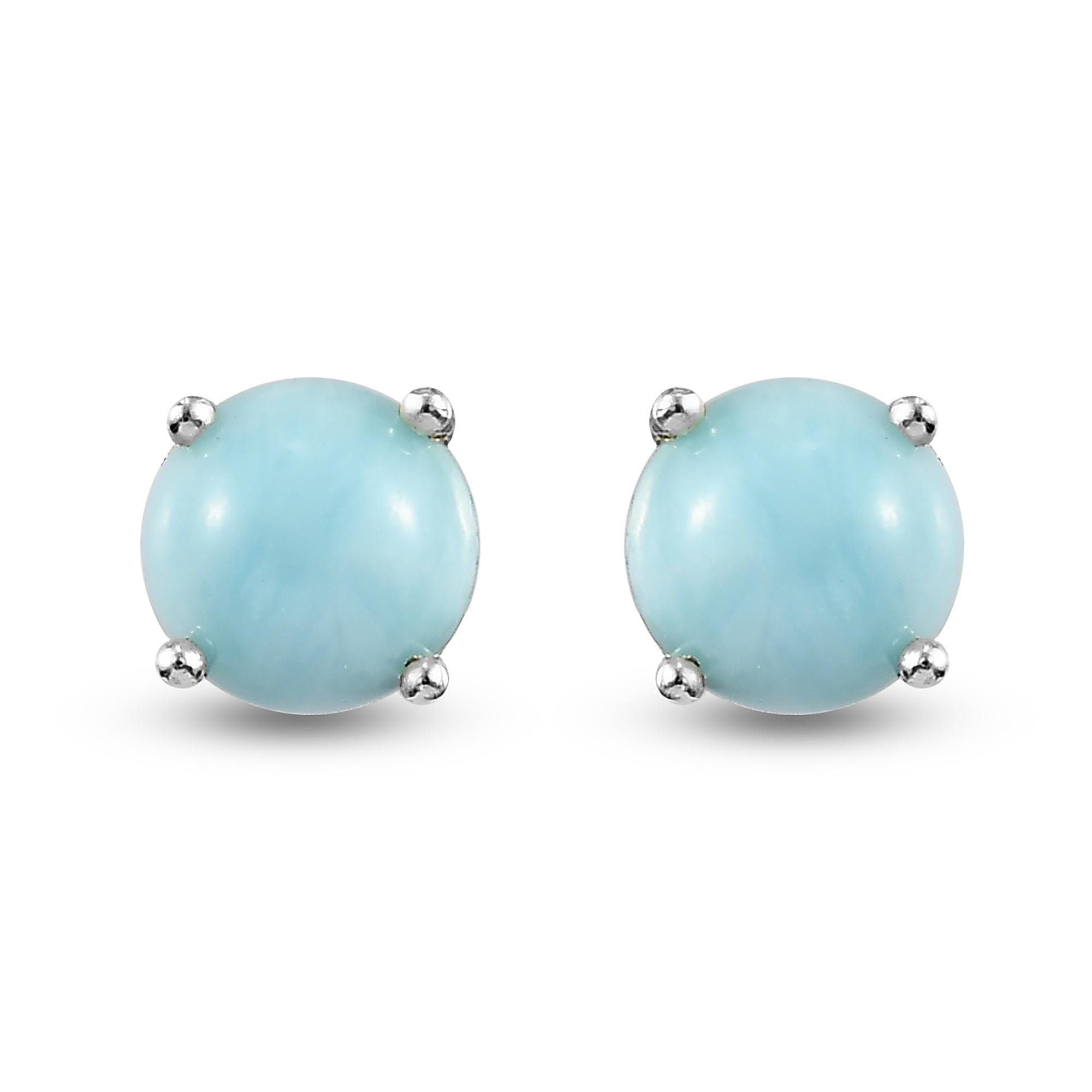 Larimar Stud Earrings with Push Back in Sterling Silver 2.16 Ct.