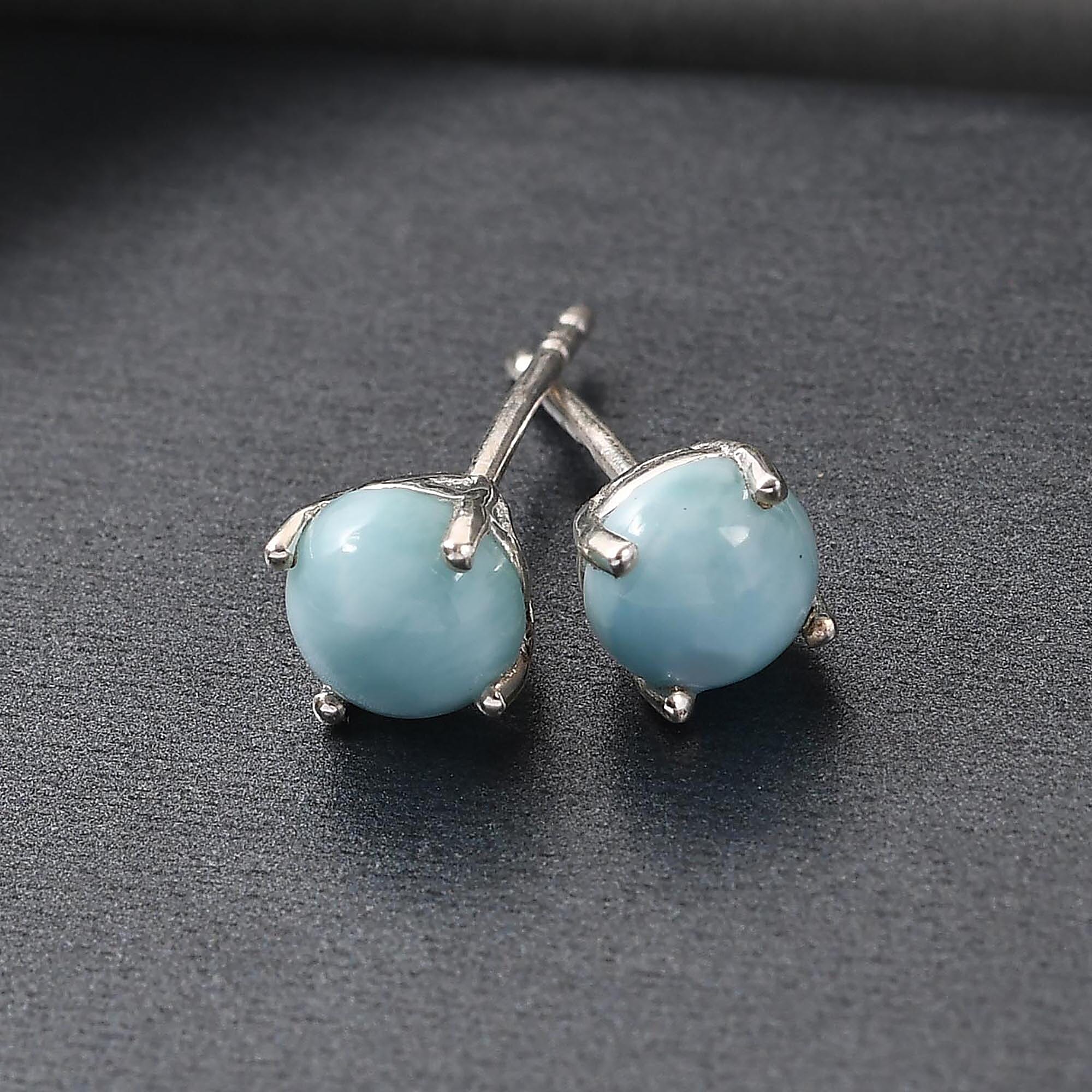 Larimar Stud Earrings with Push Back in Sterling Silver 2.16 Ct.