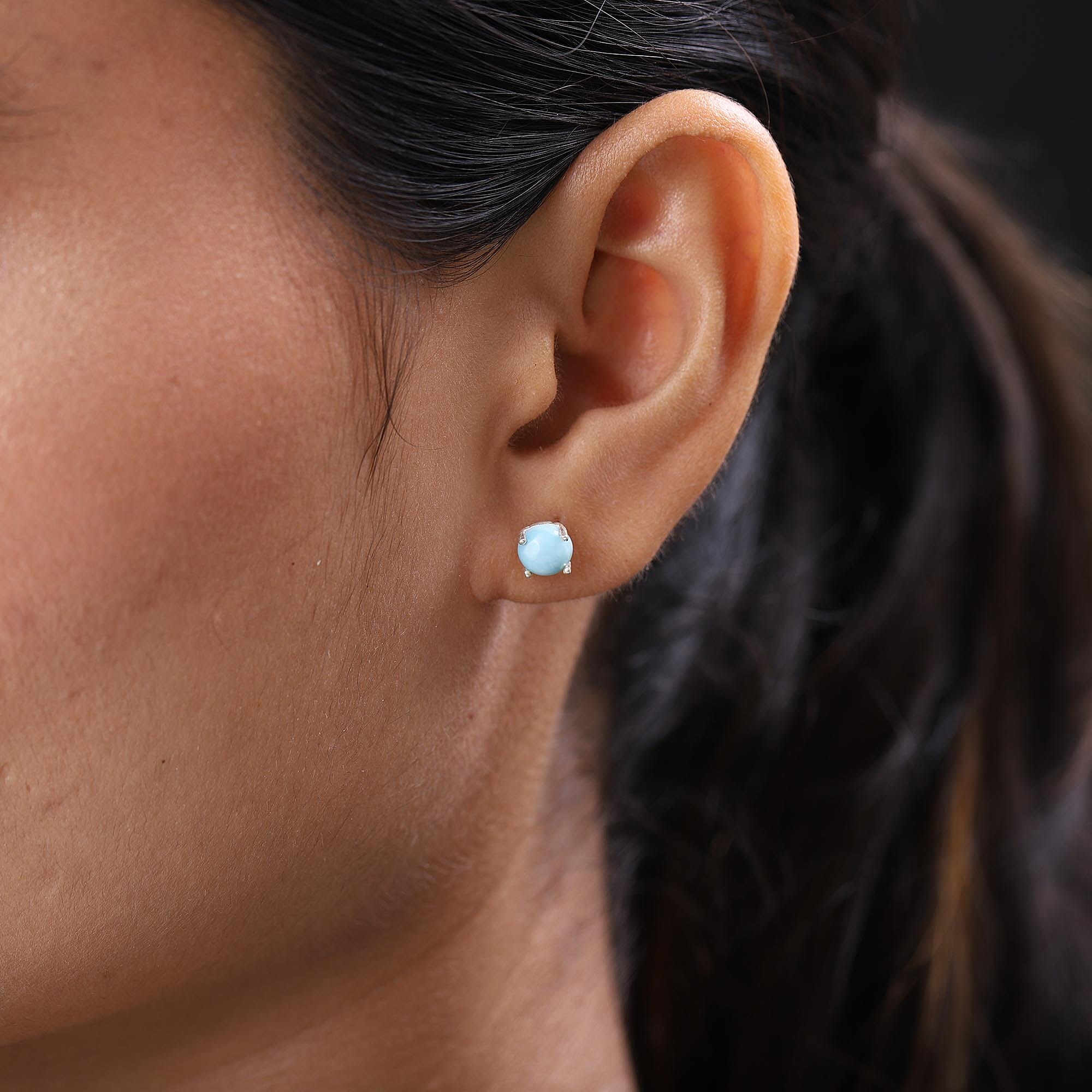Larimar Stud Earrings with Push Back in Sterling Silver 2.16 Ct.