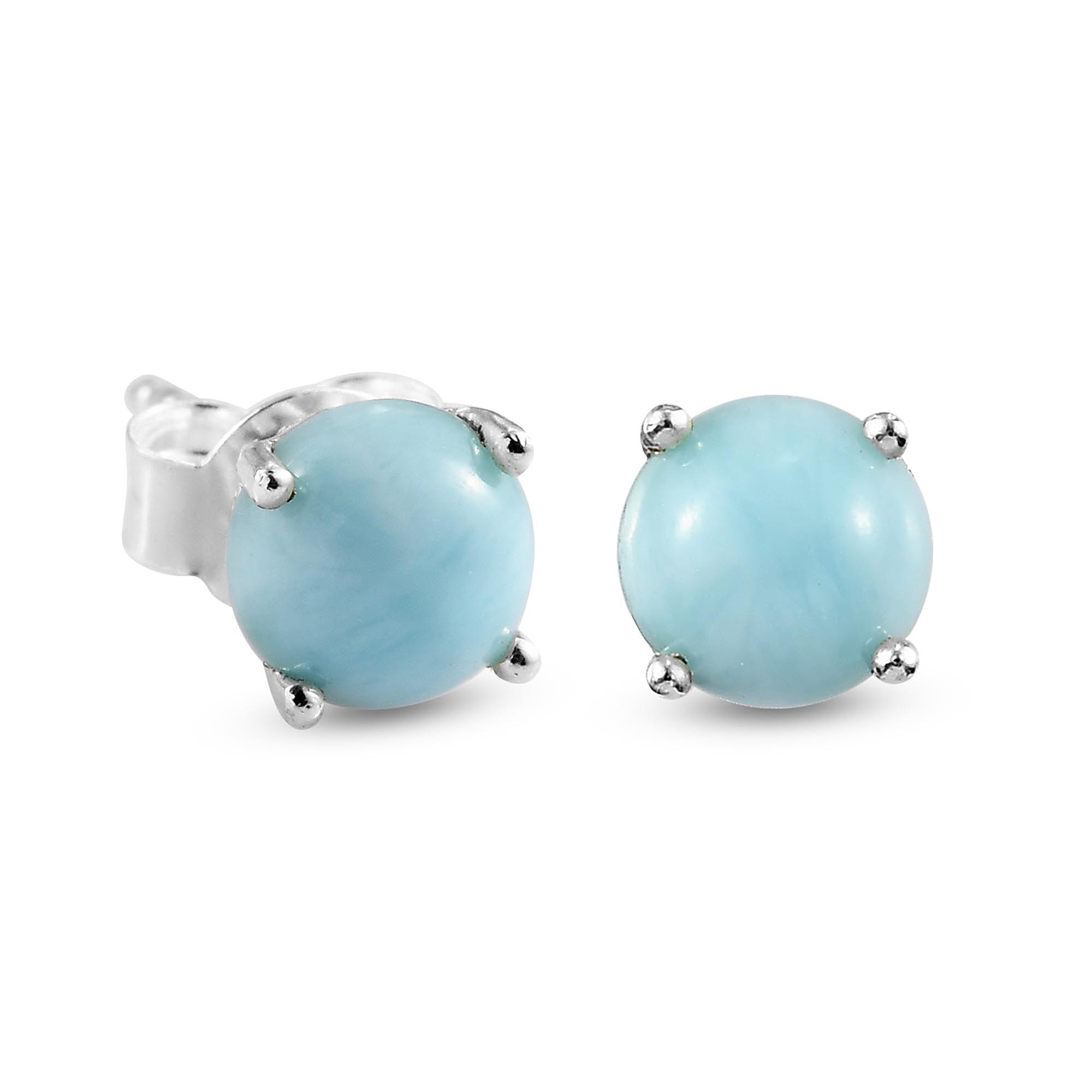 Larimar Stud Earrings with Push Back in Sterling Silver 2.16 Ct.