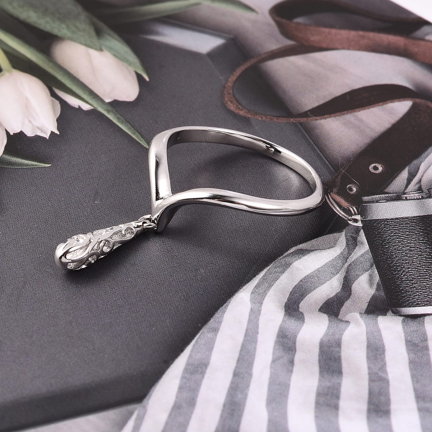 Lucy Q Rhodium Overlay Sterling Silver Single Air Drip Ring