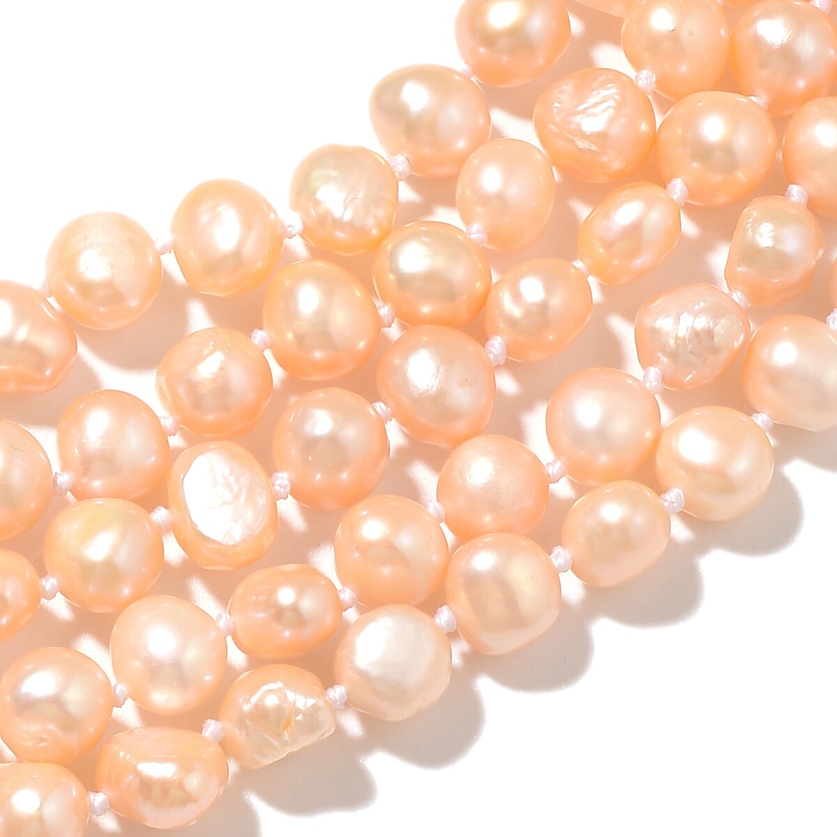 Fresh Water Peach Pearl Multi Strand Necklace (Size 18) in Rhodium Overlay Sterling Silver