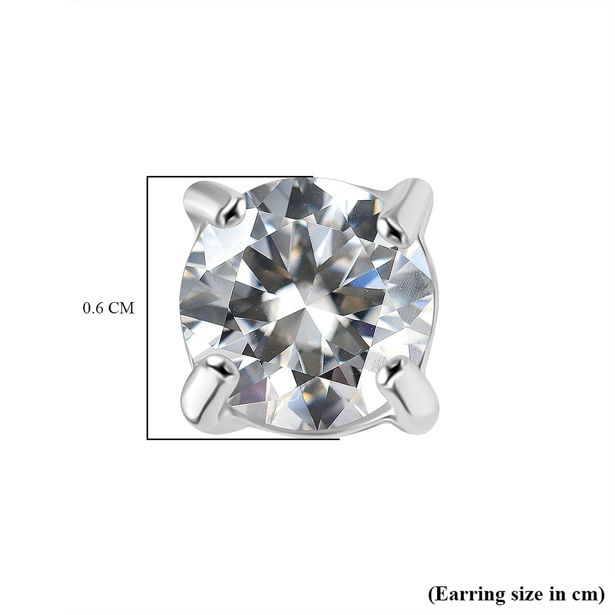 Natural White Cambodian Zircon (Rnd) Stud Earrings (with Push Back) in Rhodium Overlay Sterling Silver