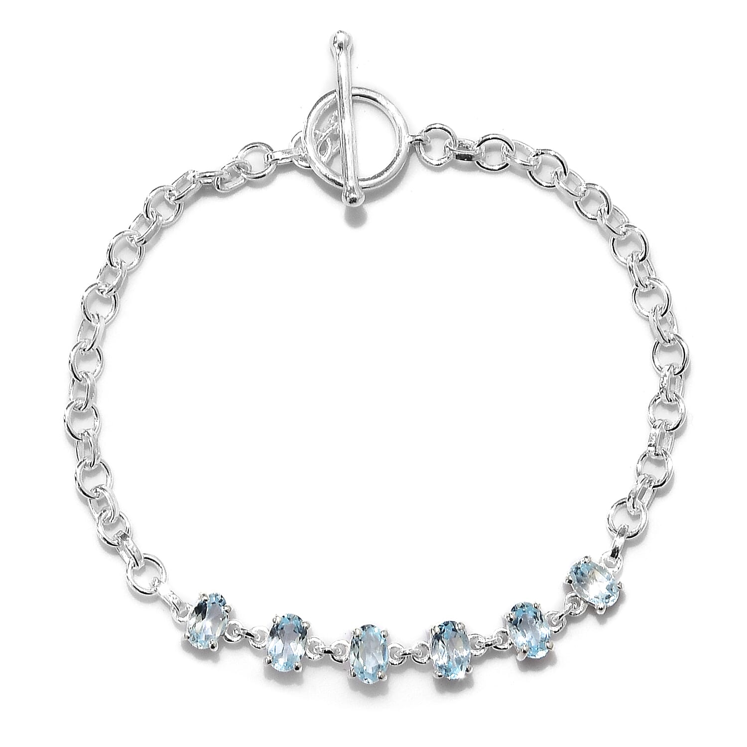 Sky Blue Topaz Bracelet (Size 7.5) in Sterling Silver 3.13 Ct, Silver Wt 5.62 Gms