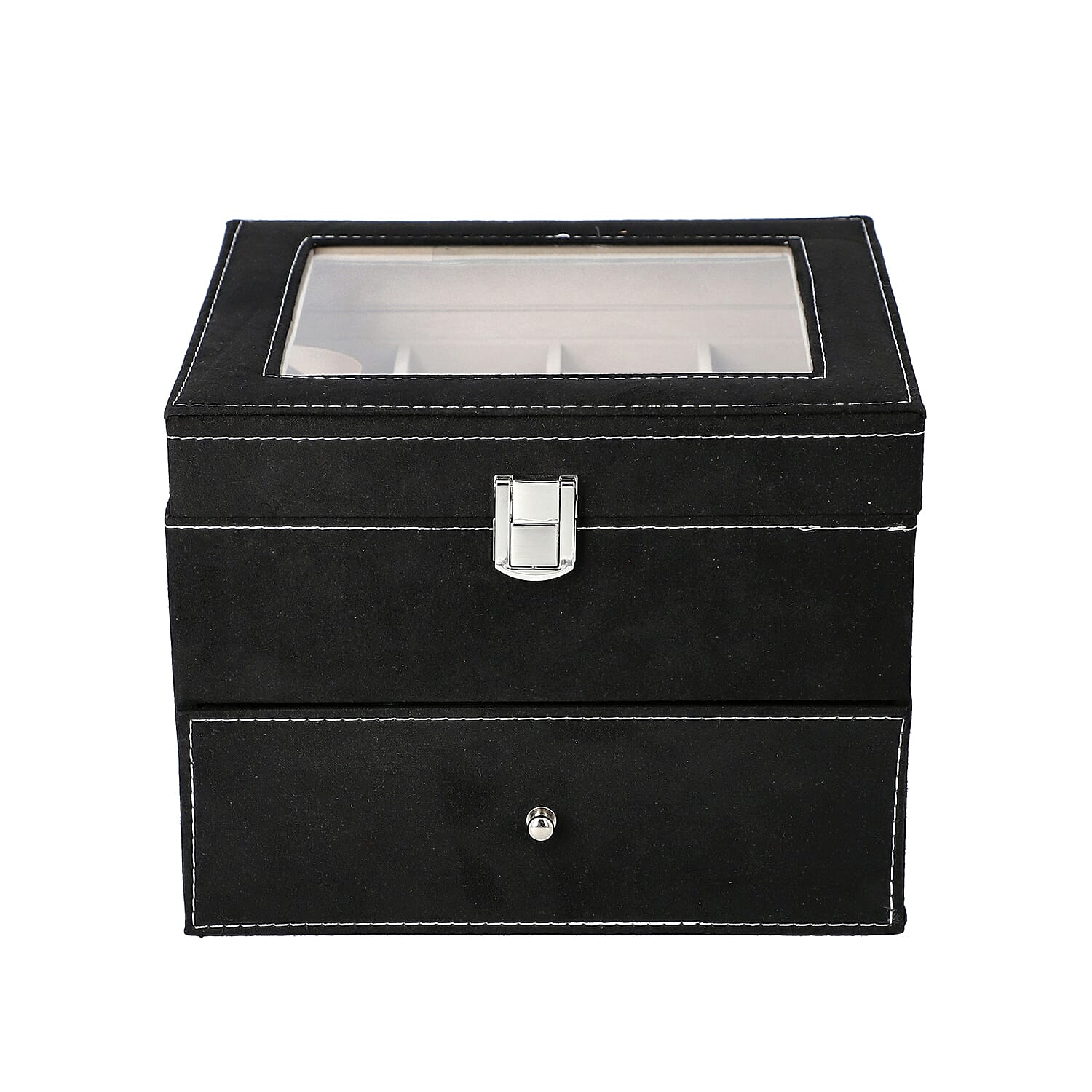 Black Colour Velvet 2 Layer Watch Box (Size 20x20x16.5 Cm)