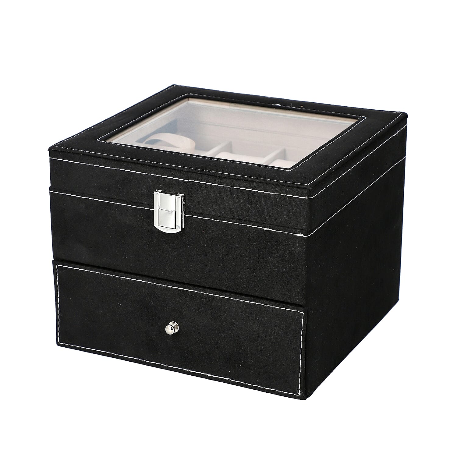 Black Colour Velvet 2 Layer Watch Box (Size 20x20x16.5 Cm)