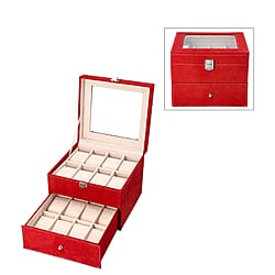 Red Colour Velvet 2 Layer Watch Box (Size 20x20x16 Cm)